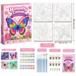 Butterfly pre-printed canvas painting kit for kids front side back view