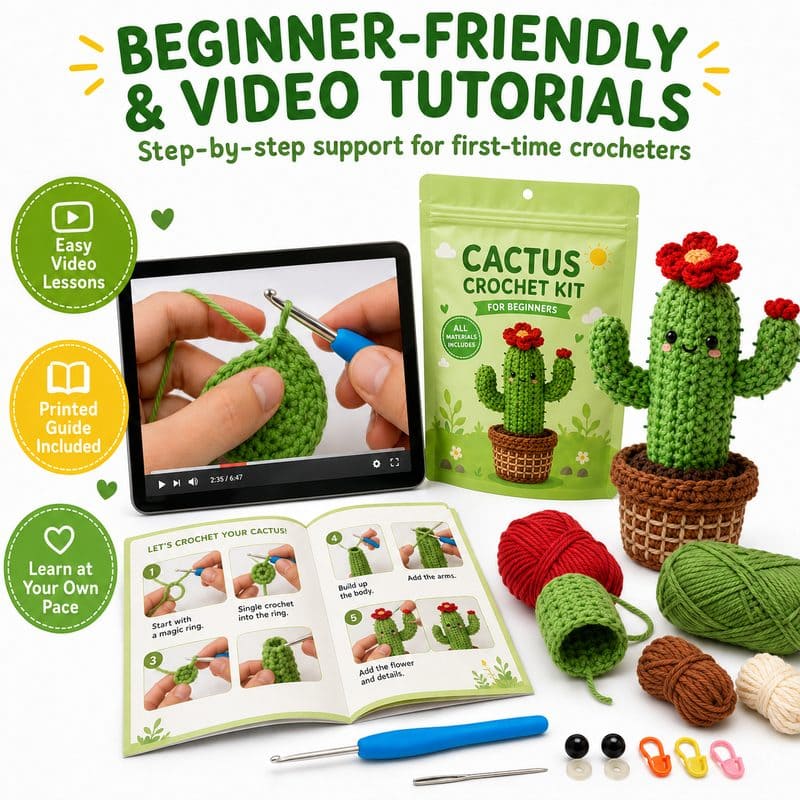 Cactus crochet kit for beginners size reference