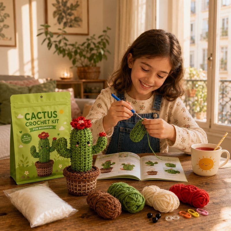 Cactus crochet kit for beginners stitching detail