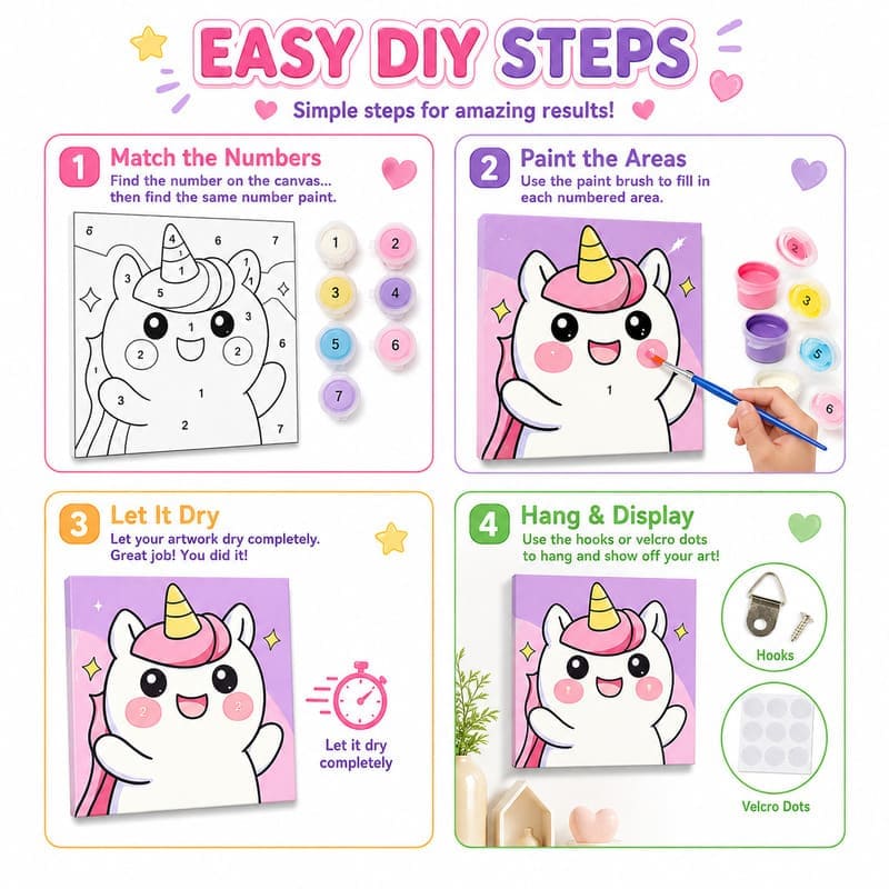 Cartoon animal pre-printed canvas painting kit for kids size reference