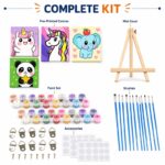 Cartoon animal pre-printed canvas painting kit for kids front side back view