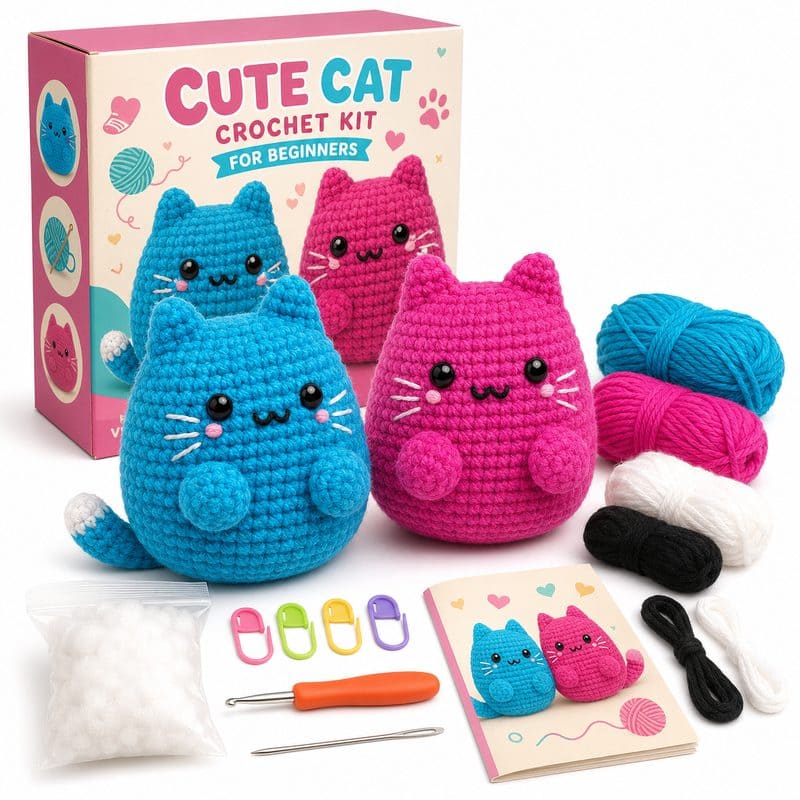 Cat amigurumi crochet kit for beginners front view