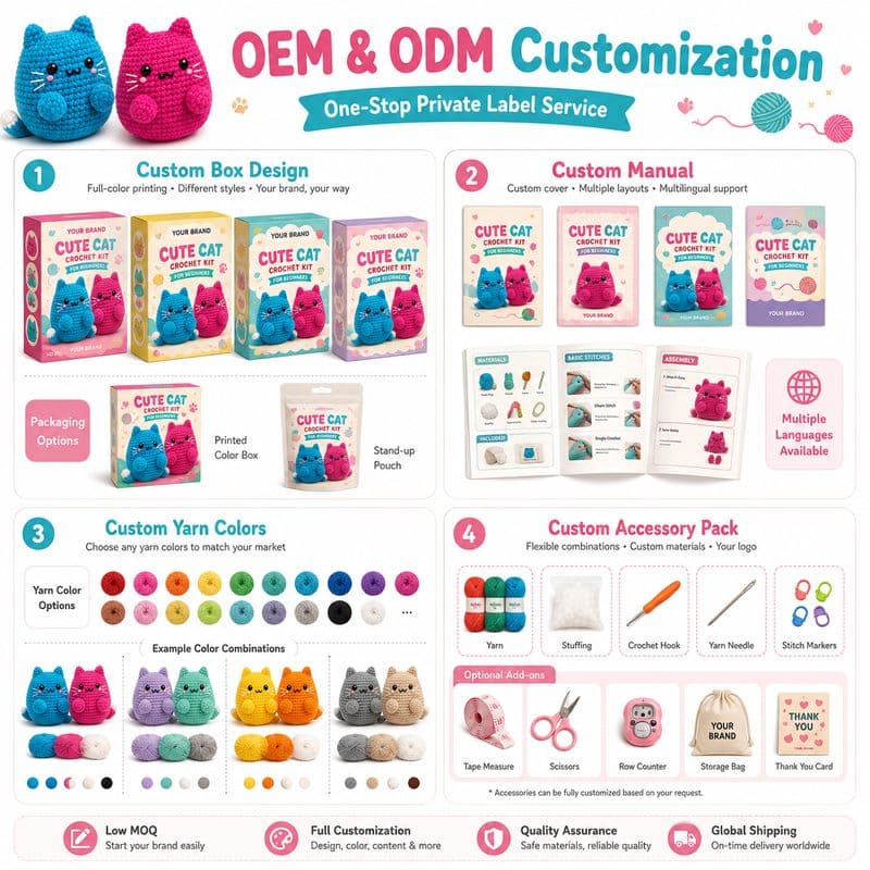 Cat amigurumi crochet kit for beginners embroidered detail