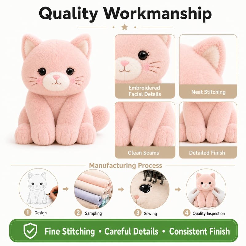 Cat plush toy embroidered detail