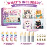 Cat pre-printed canvas painting kit for kids front side back view