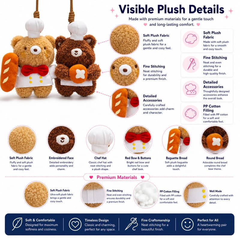 Chef bear plush hanging ornament set size reference