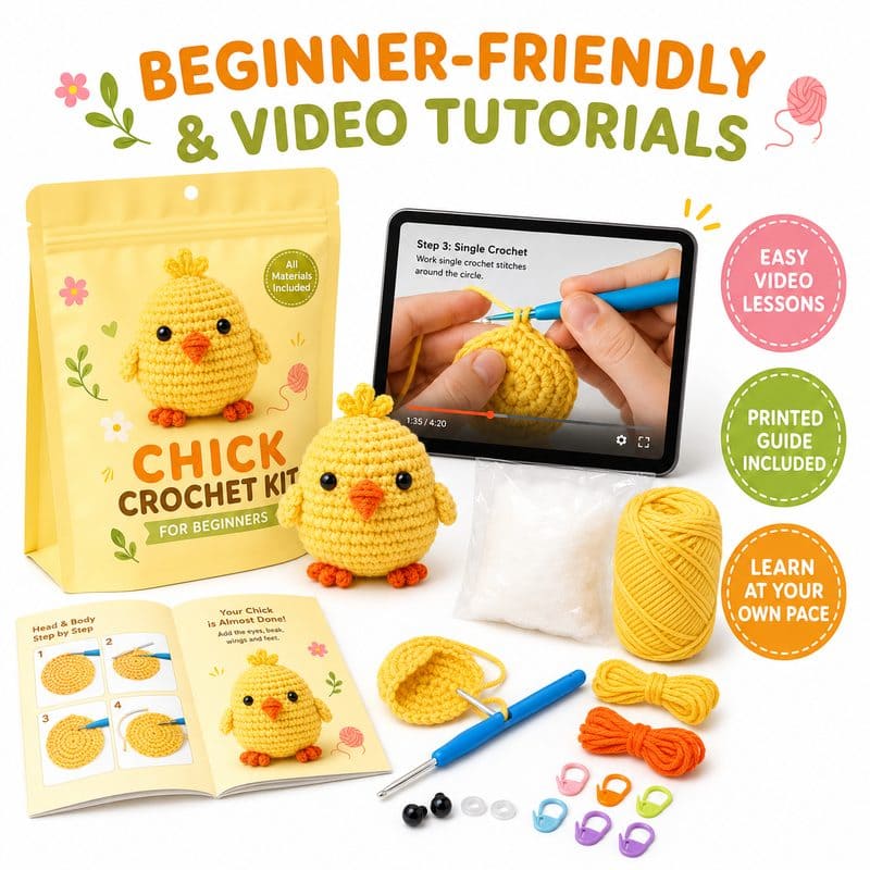 Chick amigurumi crochet kit for beginners size reference