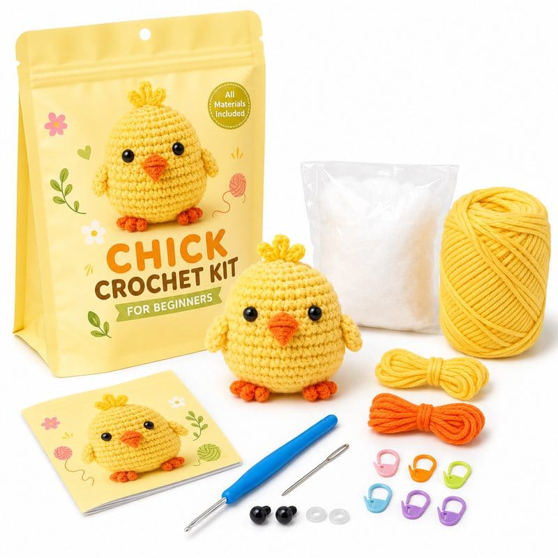 Chick amigurumi crochet kit for beginners front view