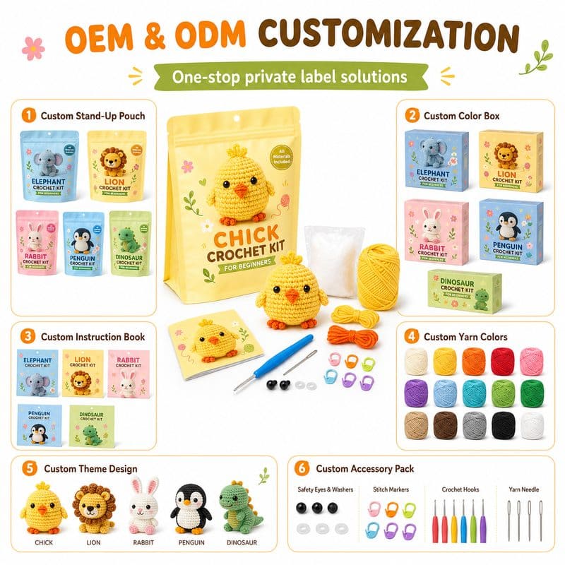Chick amigurumi crochet kit for beginners embroidered detail