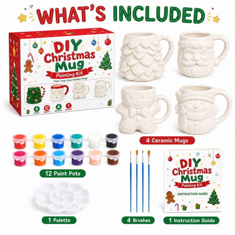 Christmas mug painting kit front side back view