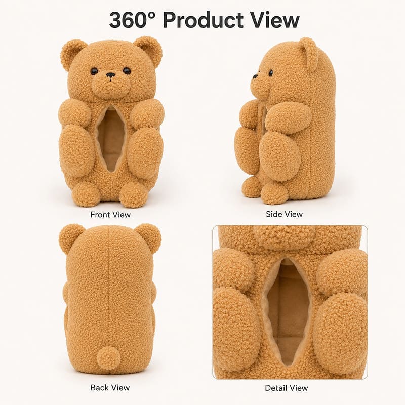 Classic teddy bear plush toy front side back view