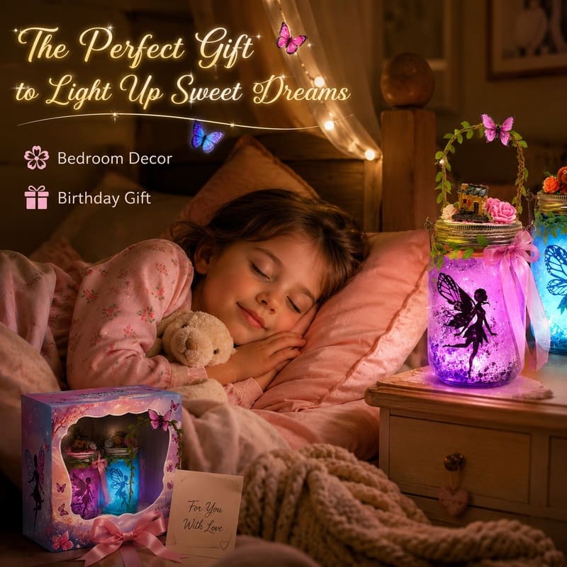 Color changing fairy jar night light kit for kids – wholesale oem/odm craft gift set front side back view