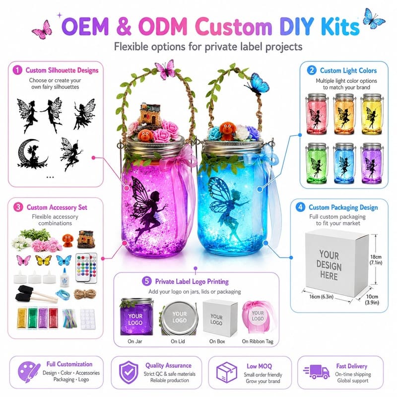 Color changing fairy jar night light kit for kids – wholesale oem/odm craft gift set design detail