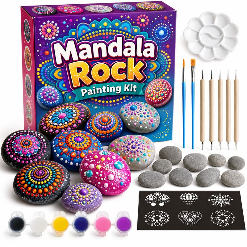 Colorful mandala rock painting kit for kids – wholesale oem/odm kids craft set front view