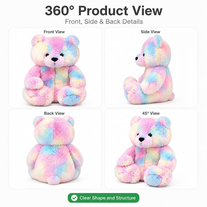 Colorful teddy bear plush toy collection front side back view