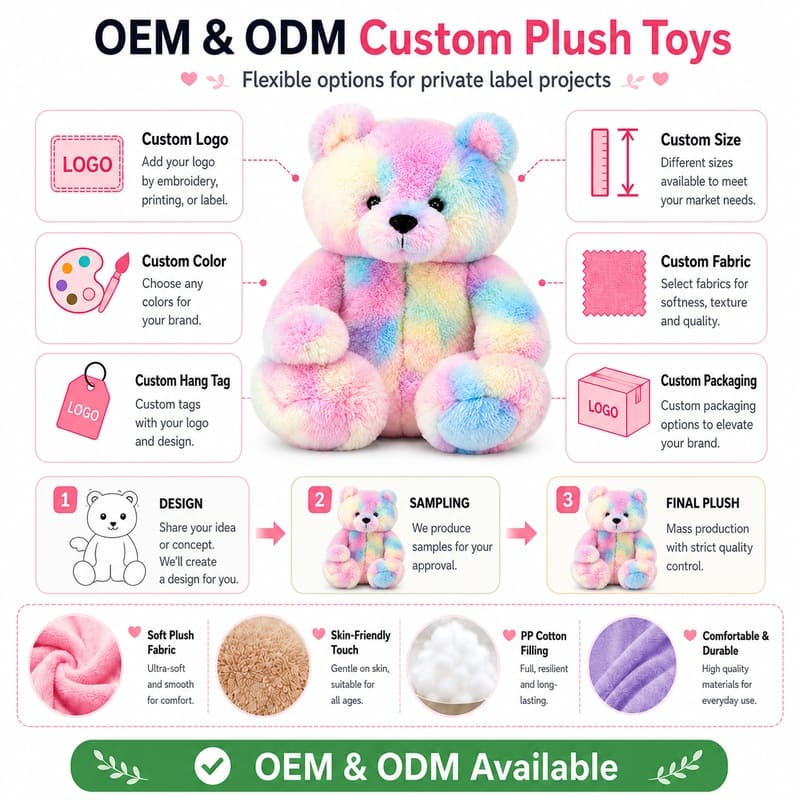 Colorful teddy bear plush toy collection design detail