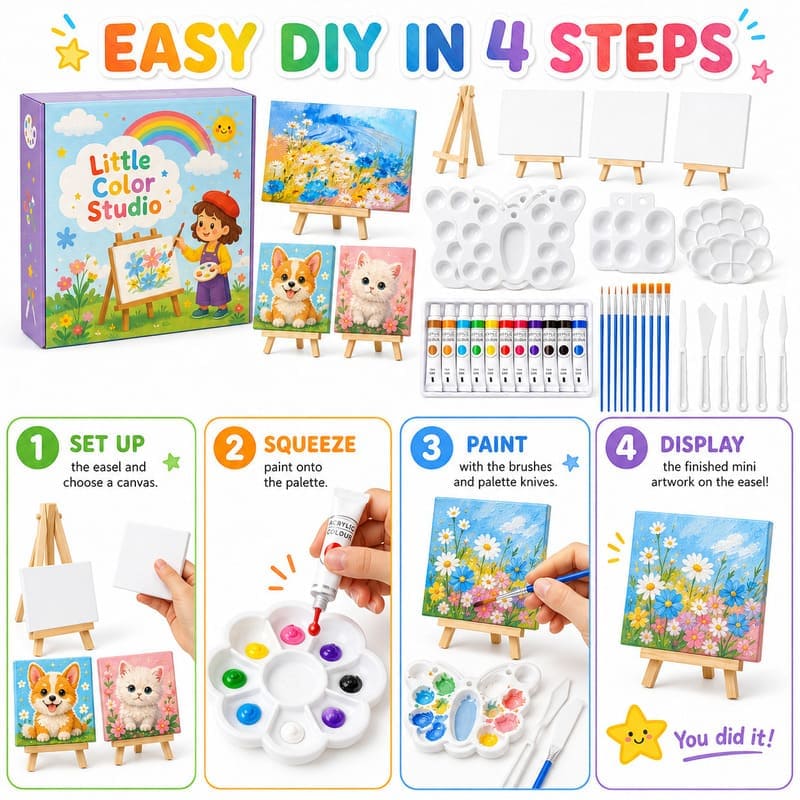 Complete canvas painting kit for kids size reference