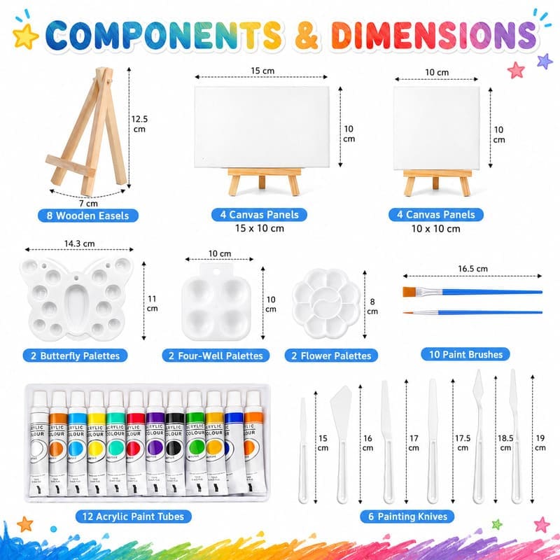 Complete canvas painting kit for kids front side back view