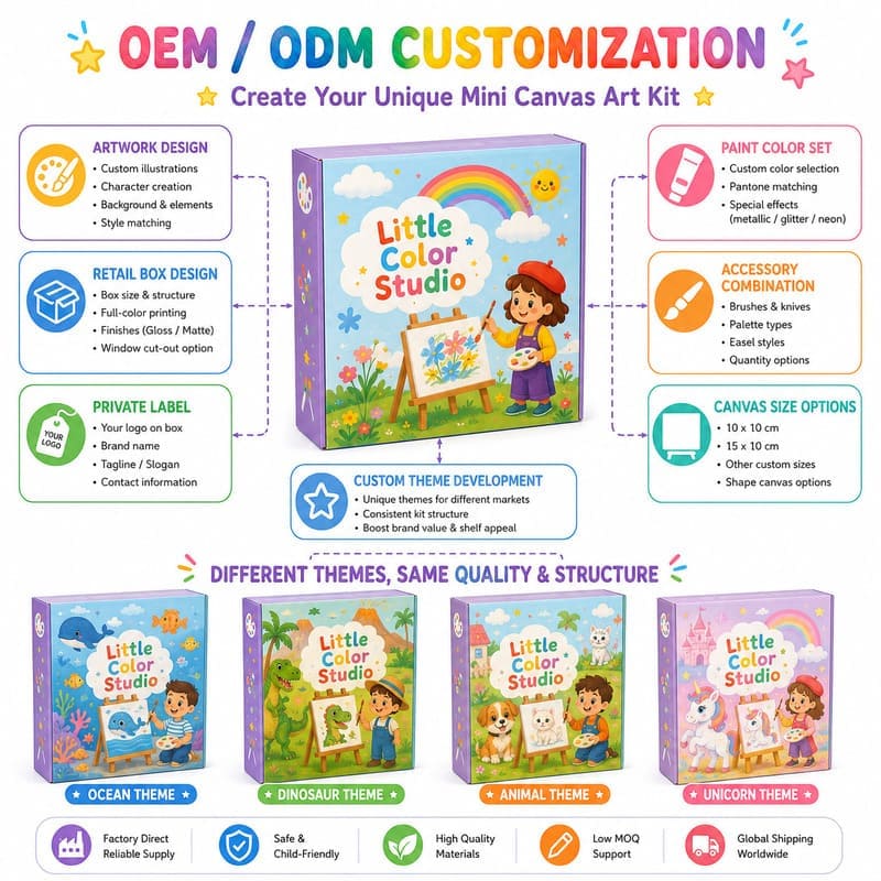 Complete canvas painting kit for kids embroidered detail