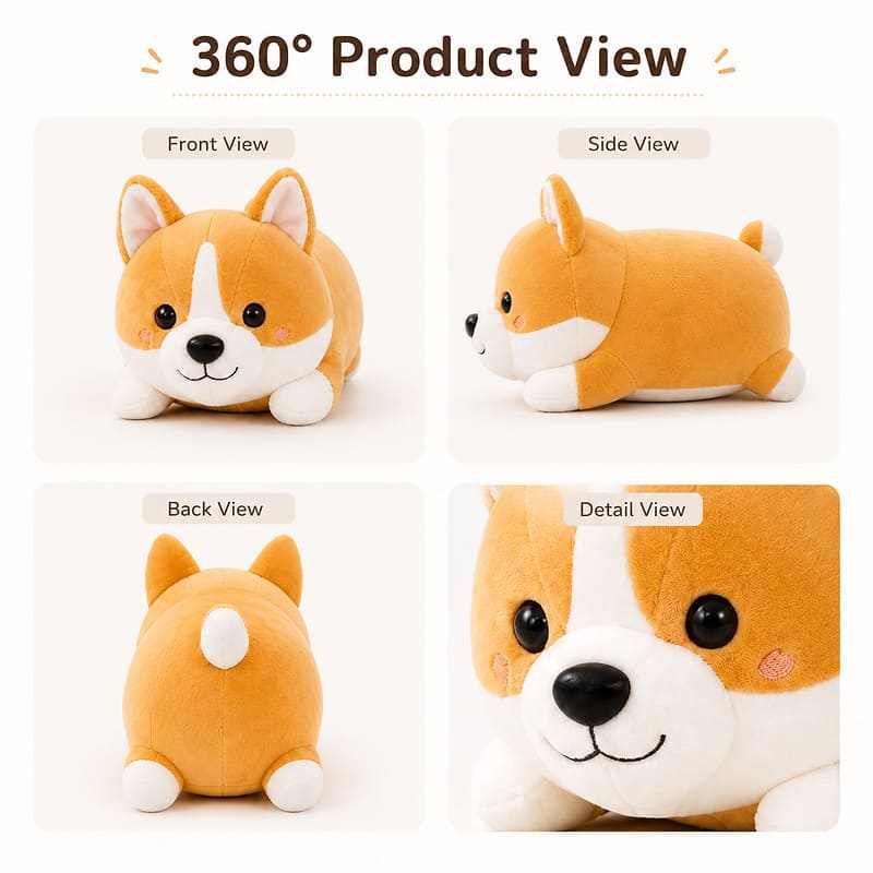 Corgi dog plush toy front side back view
