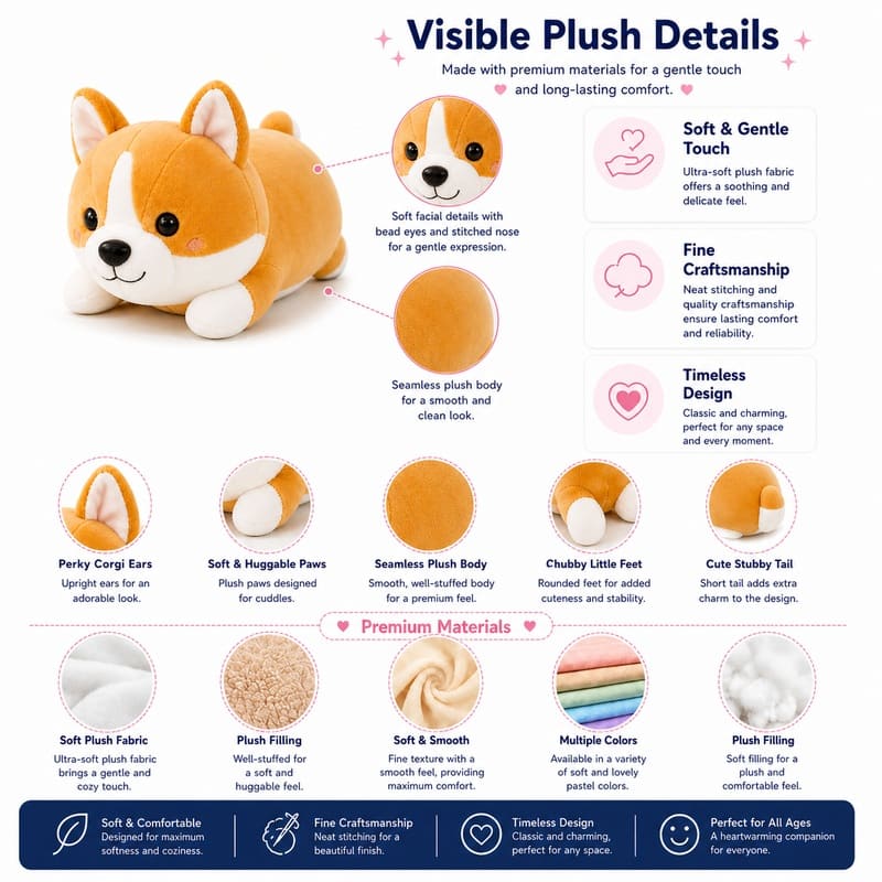 Corgi dog plush toy size reference