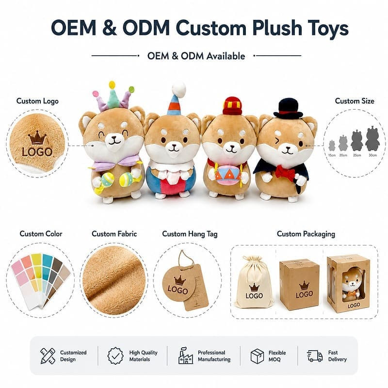 Costume shiba inu plush doll set for custom retail and oem plush collections embroidered detail
