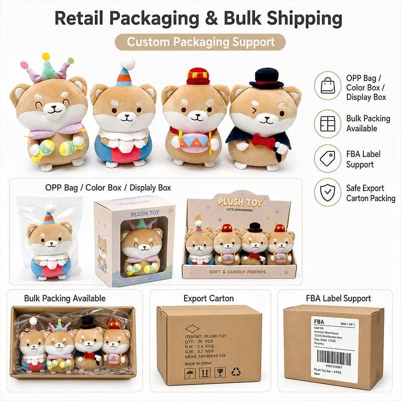 Costume shiba inu plush doll set for custom retail and oem plush collections design detail