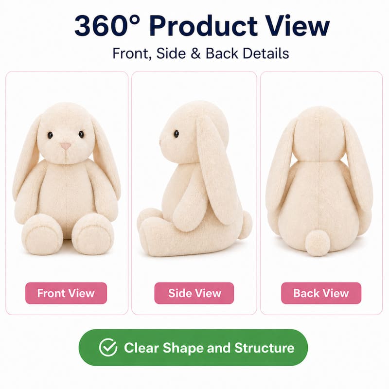 Cream bunny plush toy front side back view