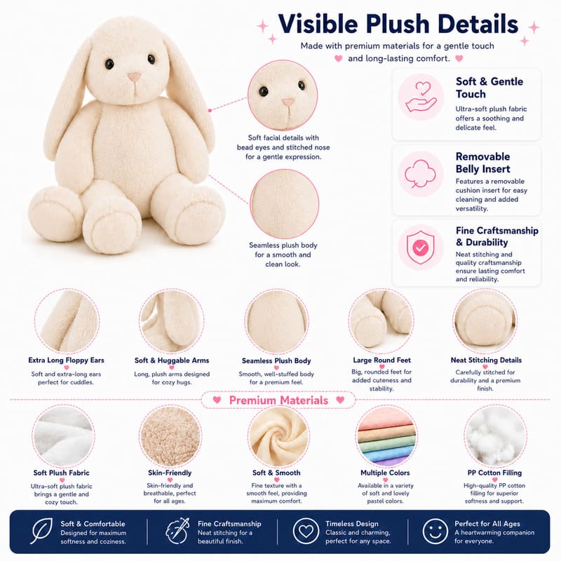 Cream bunny plush toy size reference