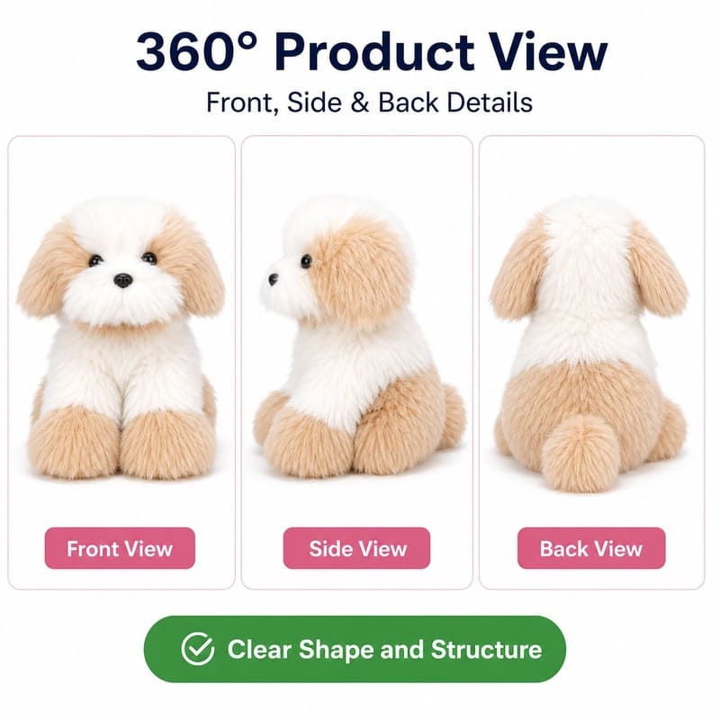 Cream tan longhair kitten plush toy front side back view