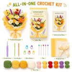 Crochet flower bouquet kit for beginners front side back view