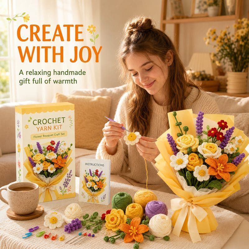 Crochet flower bouquet kit for beginners stitching detail