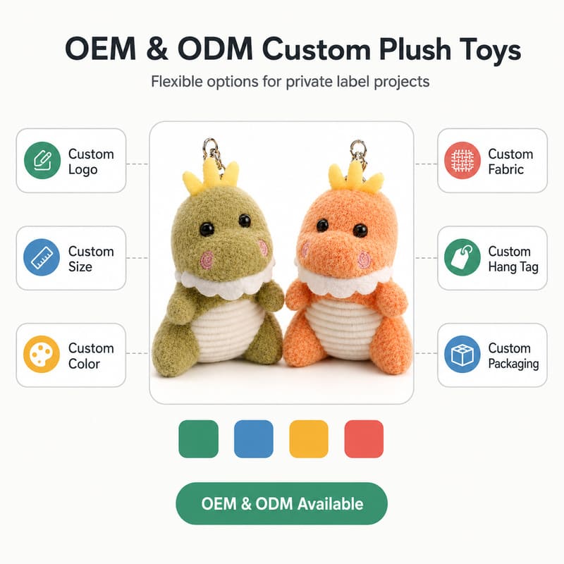 Crowned dinosaur plush keychain set embroidered detail