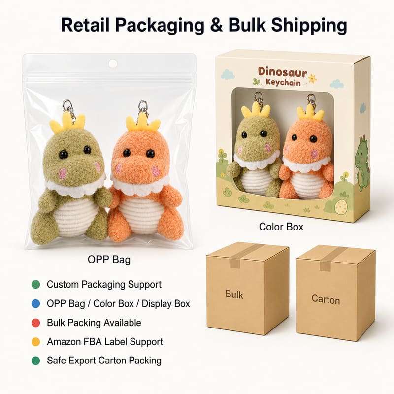 Crowned dinosaur plush keychain set design detail