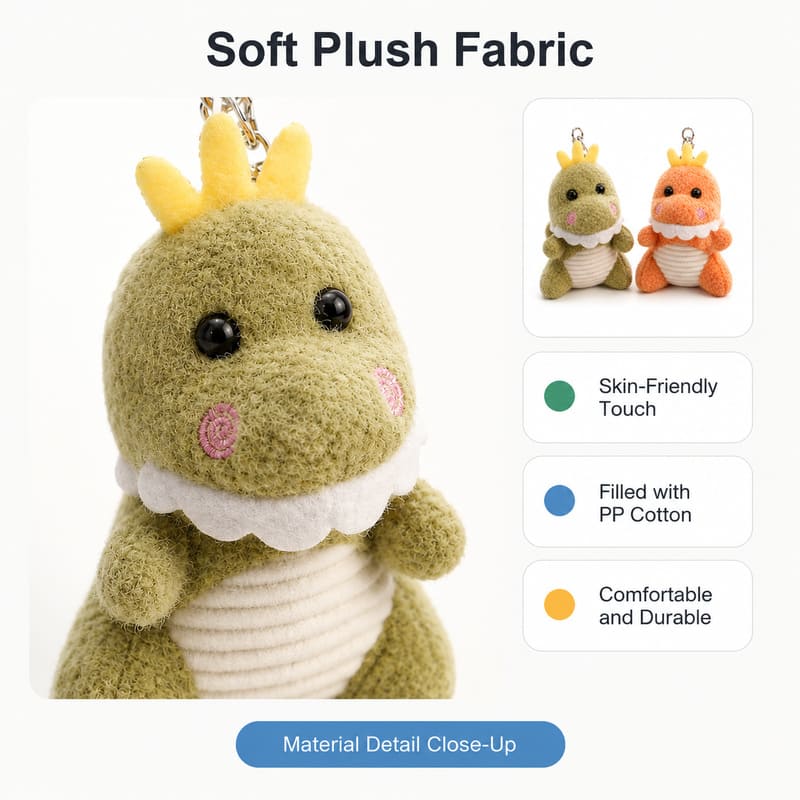 Crowned dinosaur plush keychain set size reference