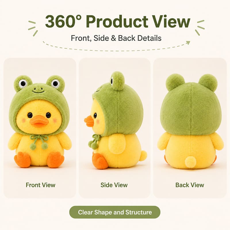 Frog costume duck plush toy front side back view