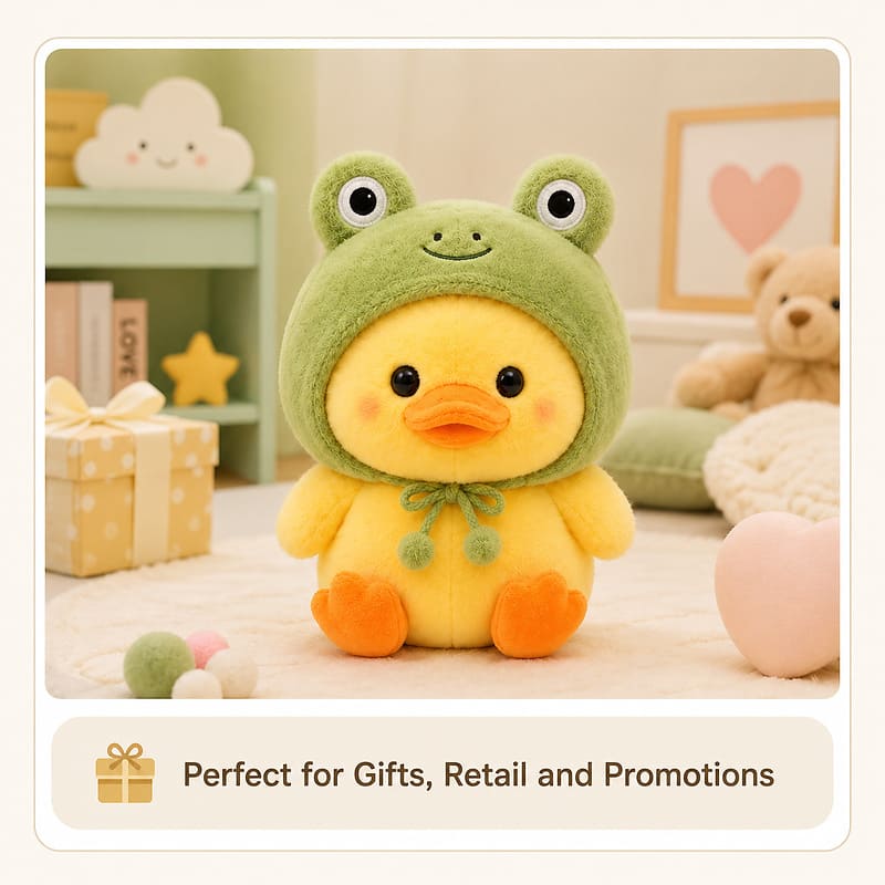 Frog costume duck plush toy stitching detail