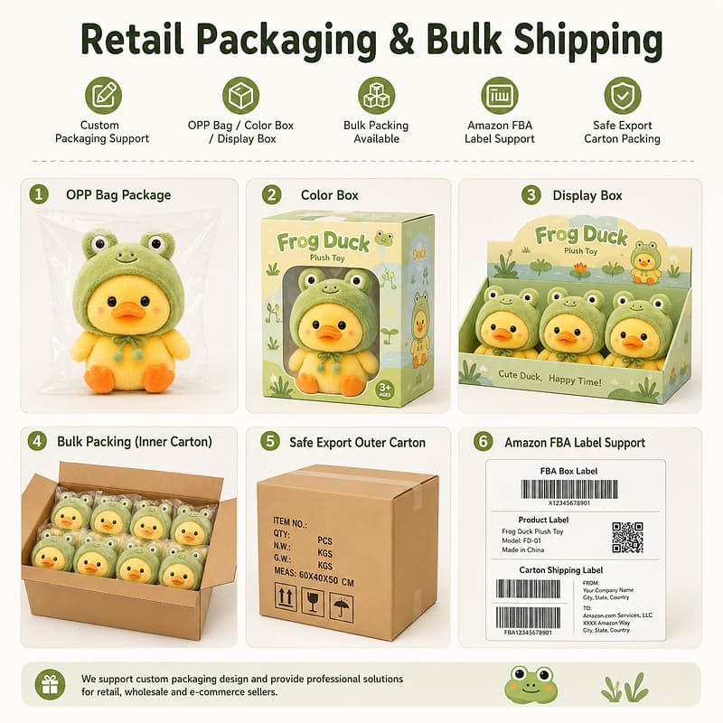 Frog costume duck plush toy design detail