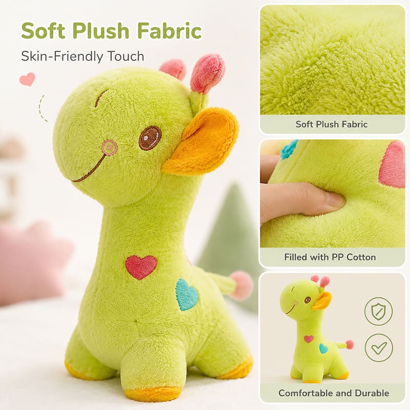 Custom green giraffe plush toy size reference
