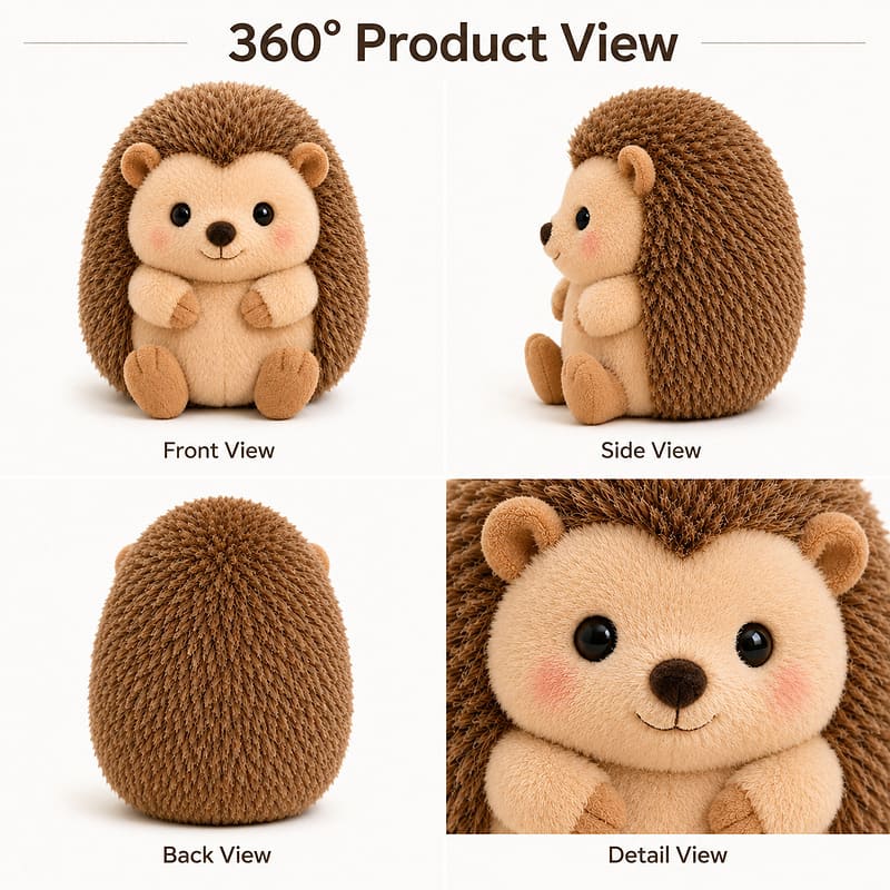 Custom hedgehog plush toy front side back view
