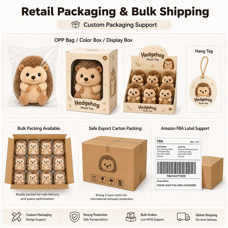 Custom hedgehog plush toy design detail