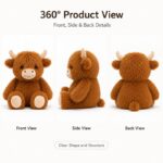 Custom highland cow plush toy front side back view