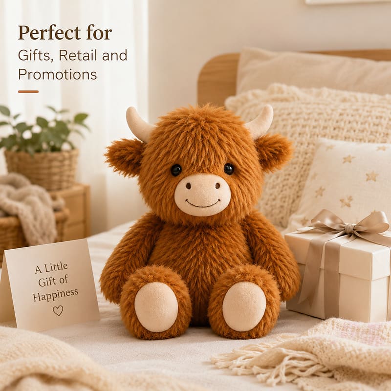 Custom highland cow plush toy stitching detail