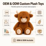 Custom highland cow plush toy embroidered detail