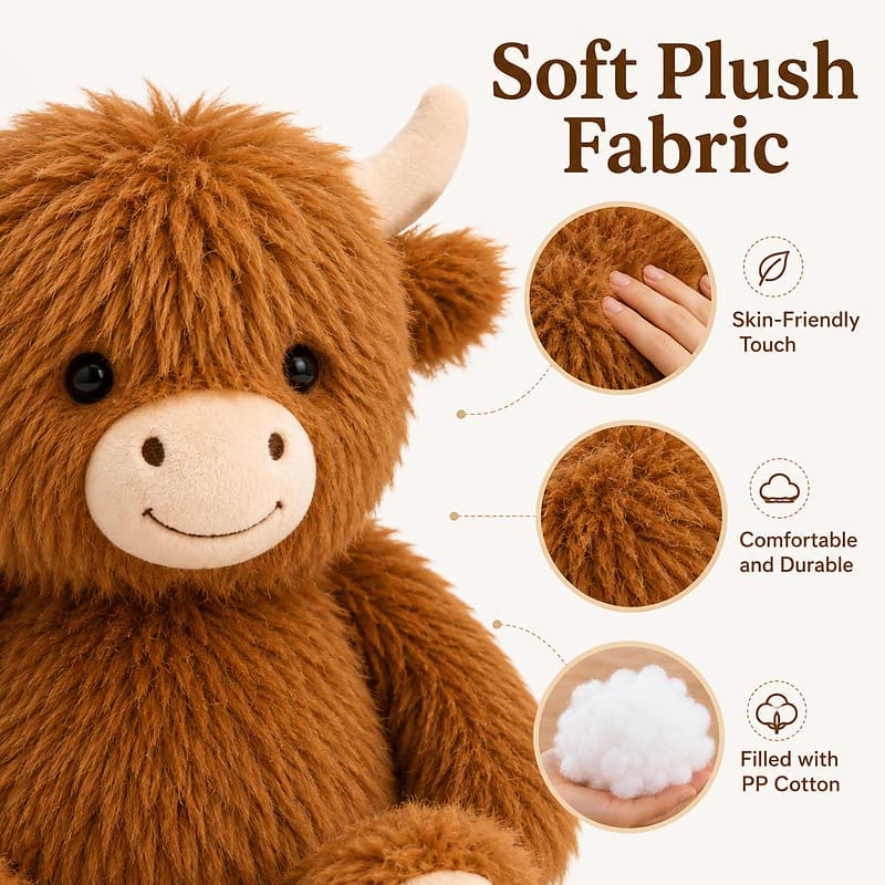 Custom highland cow plush toy size reference