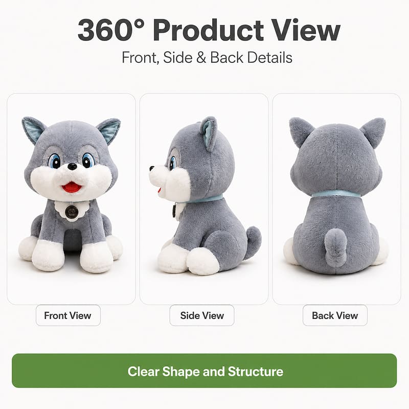 Custom husky dog plush toy front side back view