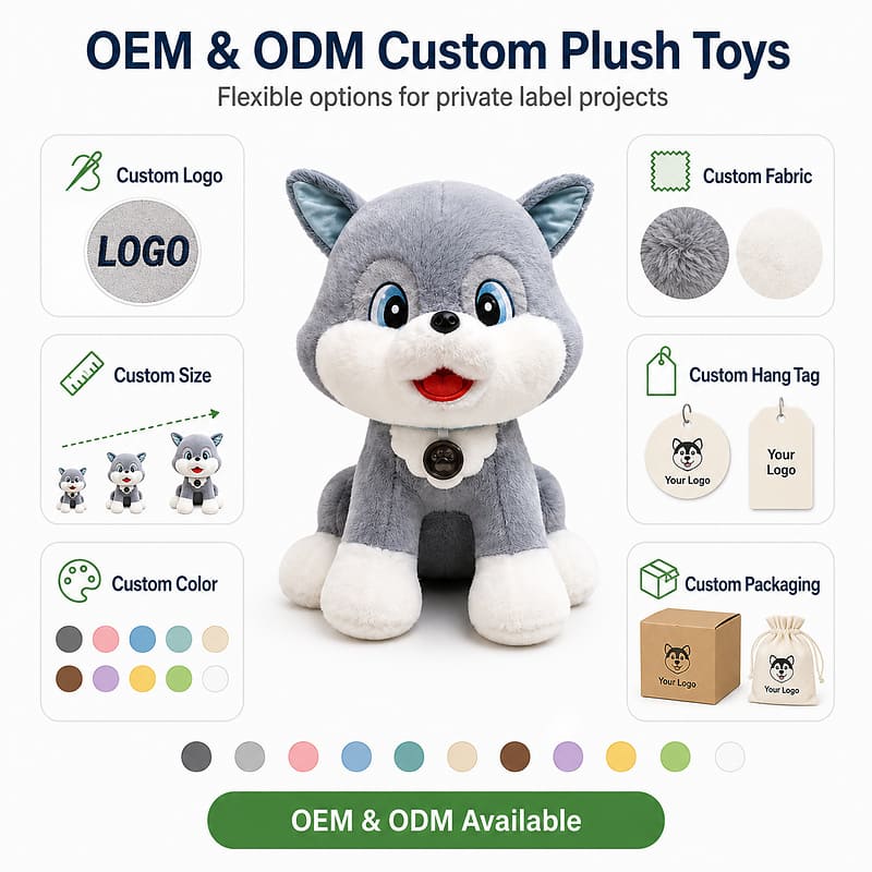 Custom husky dog plush toy embroidered detail