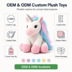 Custom pink unicorn plush toy embroidered detail