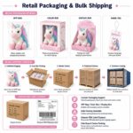 Custom pink unicorn plush toy wing detail