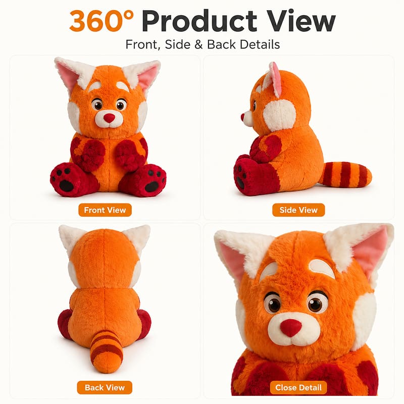 Custom red panda plush toy front side back view